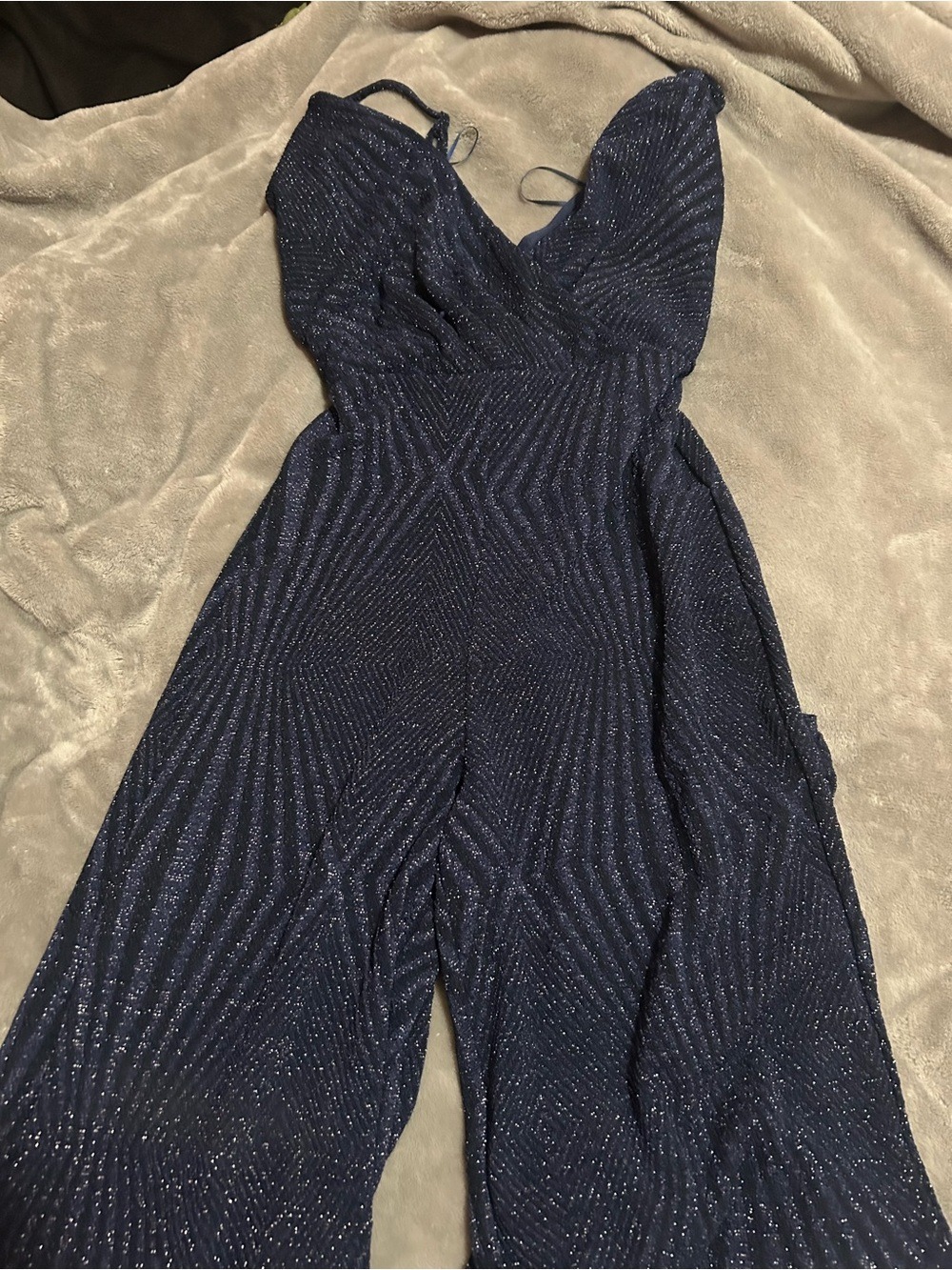 Blue Rain Navy Sparkle Plunge Romper